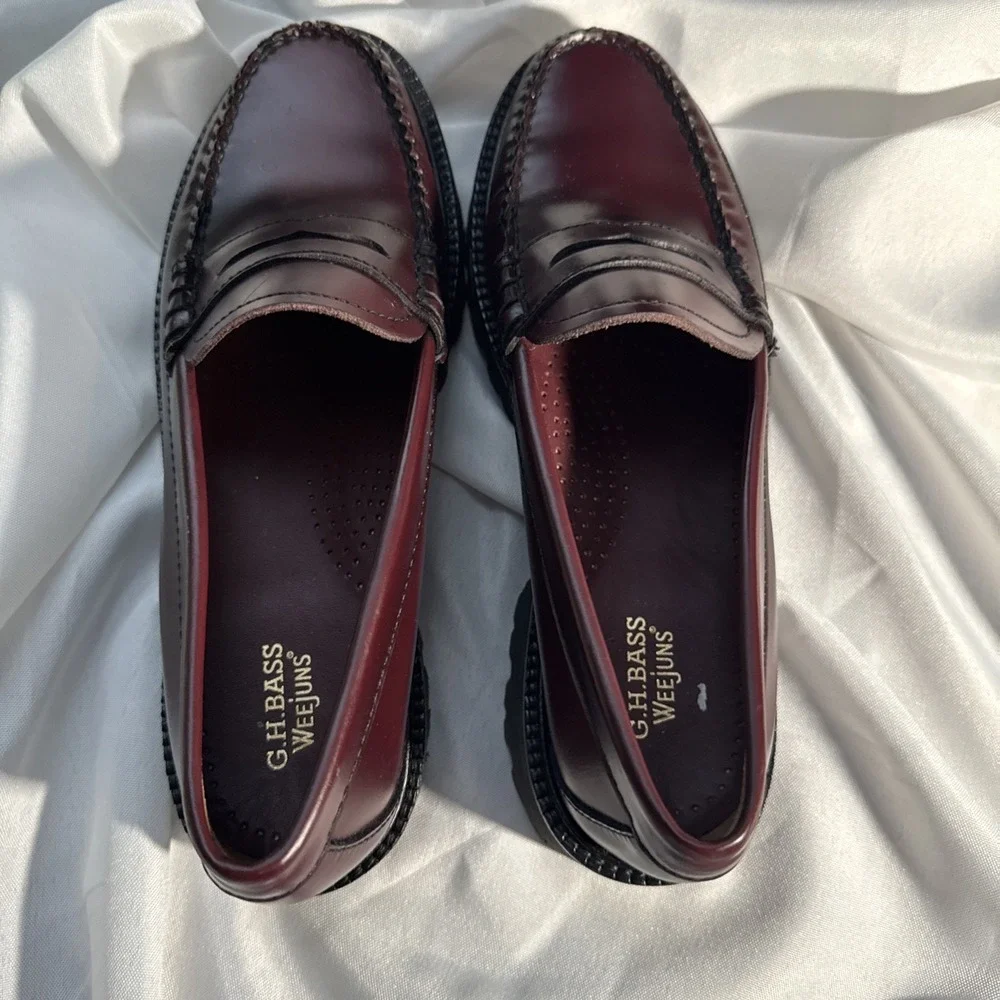 GH Bass Weejuns Whitney Super Lug Penny Loafer Women 8 Wine Leather Moc-Toe New - Picture 6 of 9